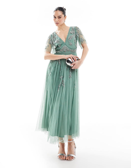 Embellished Short Sleeve Midi Dress