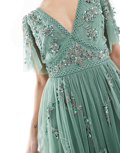 Embellished Short Sleeve Midi Dress