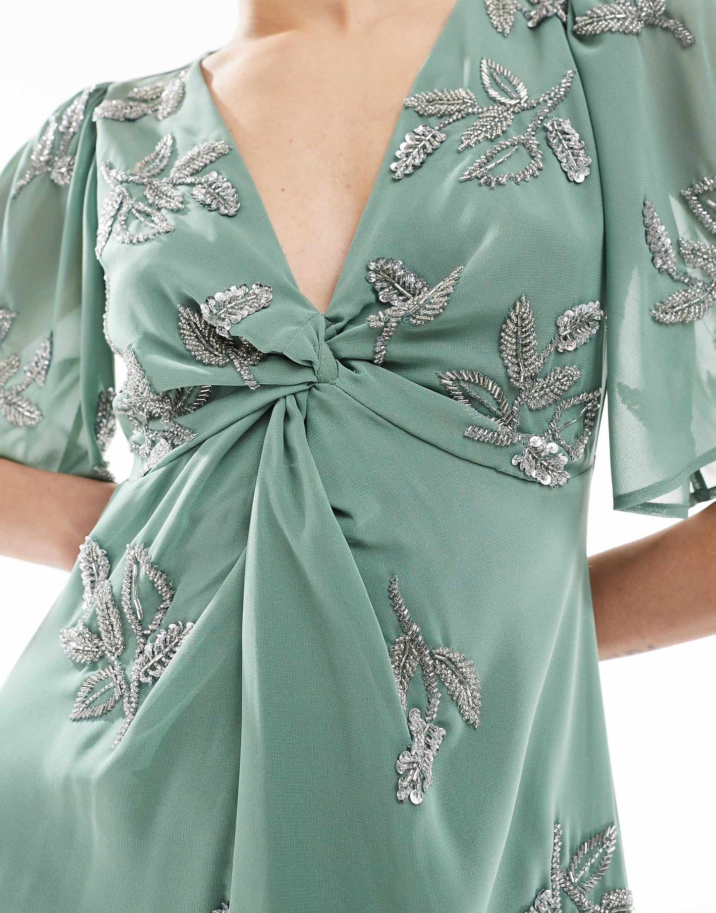 Embellished Short Angel Sleeve Maxi Dress