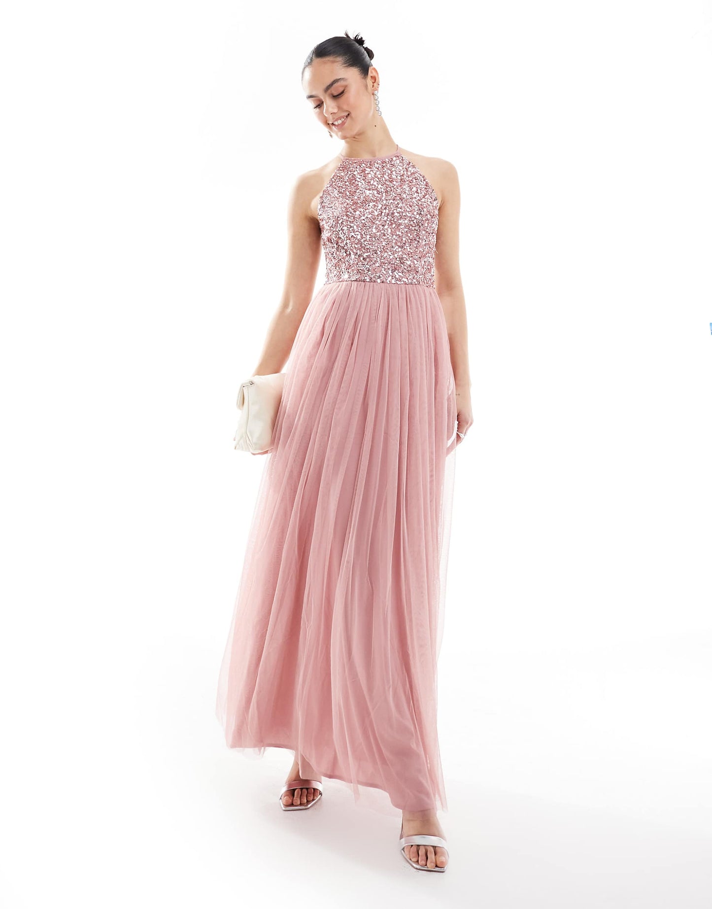 Embellished Halter Neck Maxi Bridesmaid Dress