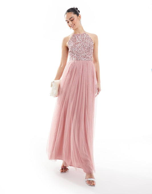 Embellished Halter Neck Maxi Bridesmaid Dress