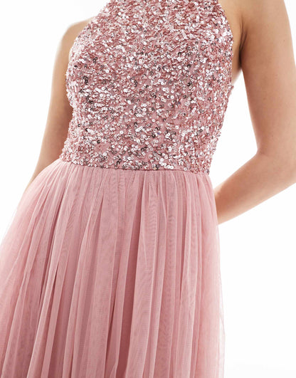 Embellished Halter Neck Maxi Bridesmaid Dress