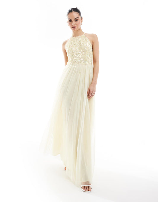 Embellished Halter Neck Maxi Bridesmaid Dress