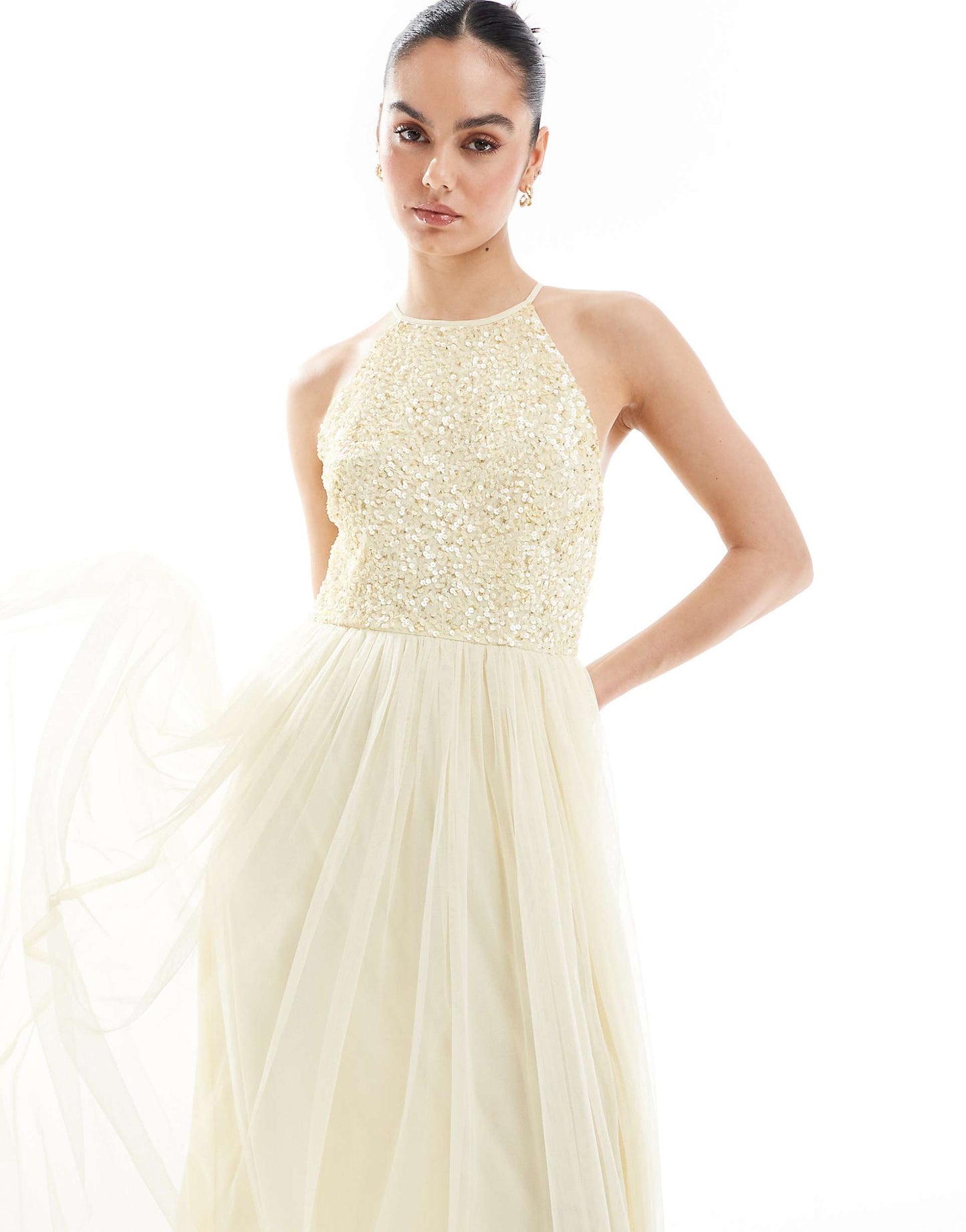 Embellished Halter Neck Maxi Bridesmaid Dress