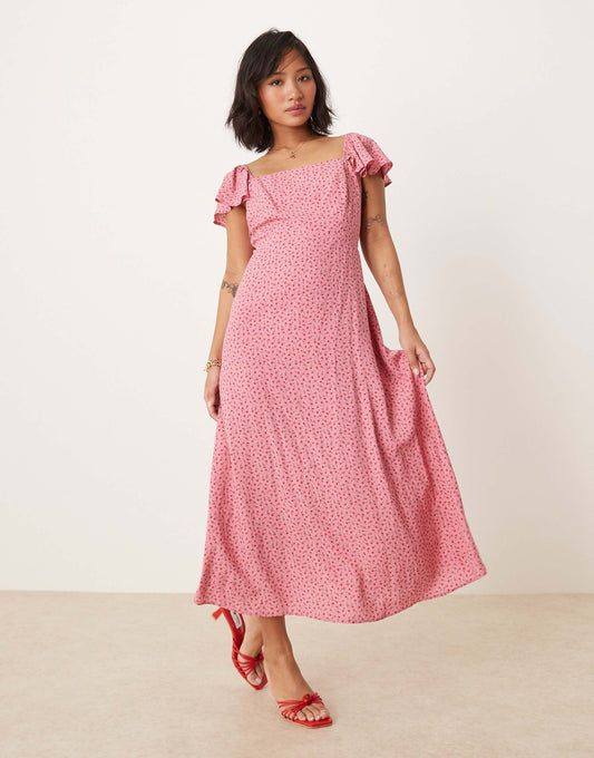 Petite Elsie Midi Dress With Fluted Straps