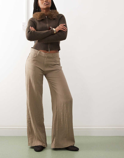 Crinkle Wide Leg Trousers