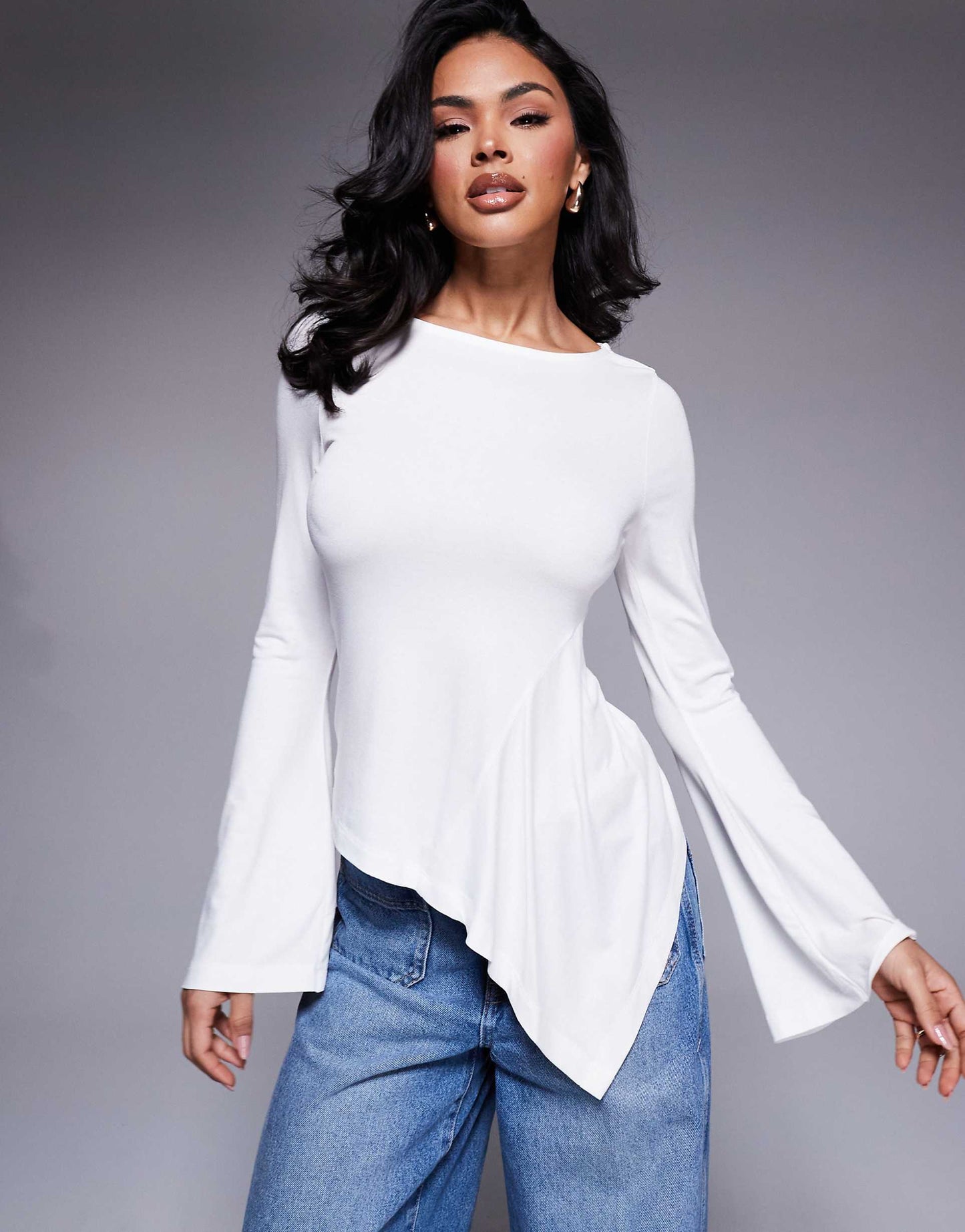 Angel Sleeve Top With Godet Detail