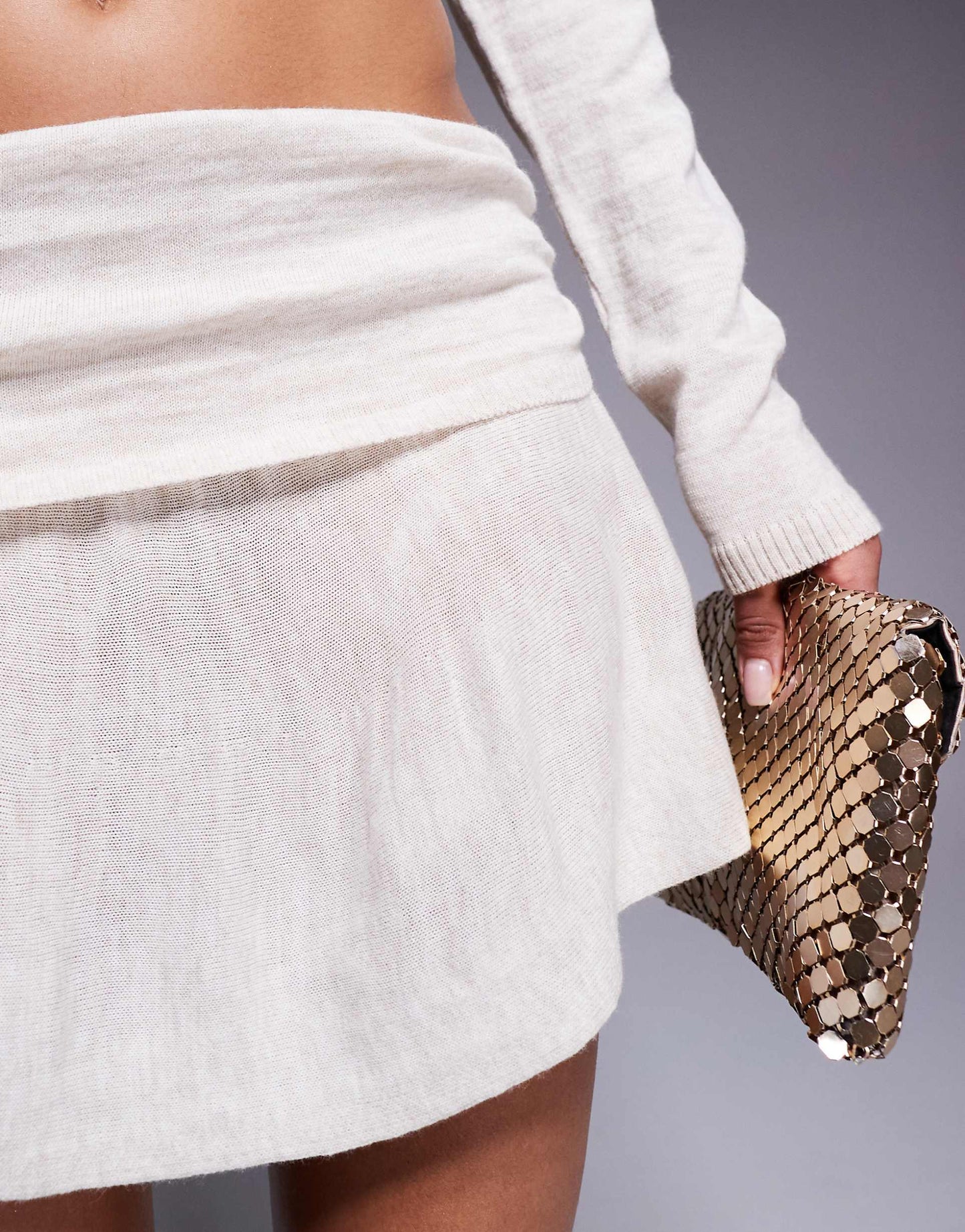 Fine Knit Fold Over Low Waist Mini Skirt Co-Ord