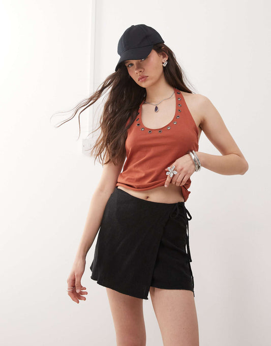 Circee Linen Mix Wrap Mini Skirt