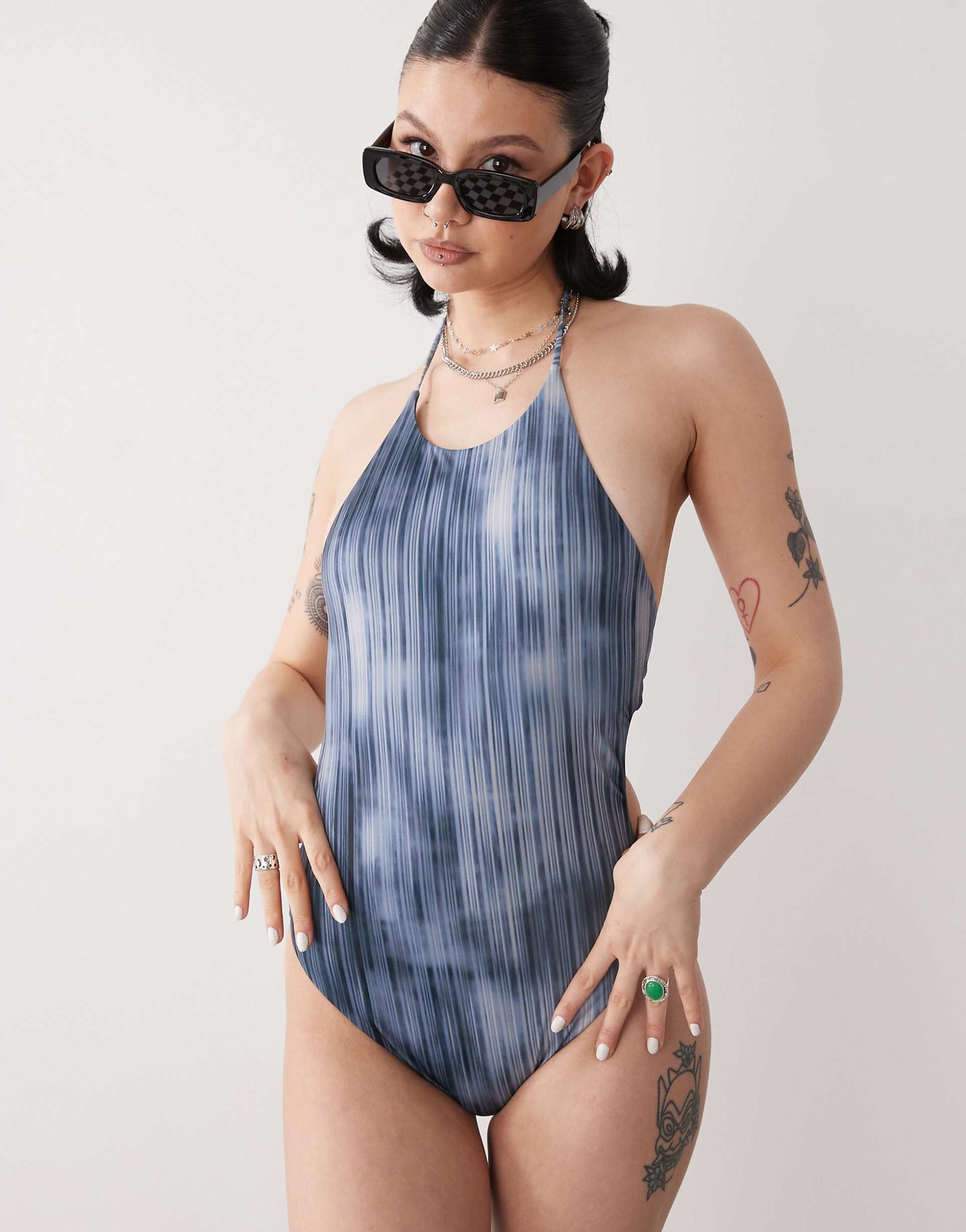 Halter Neck Swimsuit With Open Back Tie Detail