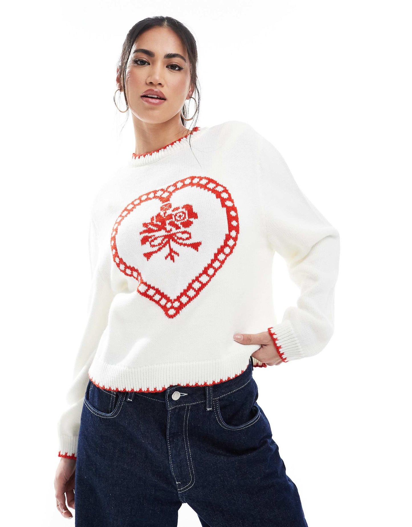 Heart Blanket Stitch Oversized Knitted Jumper