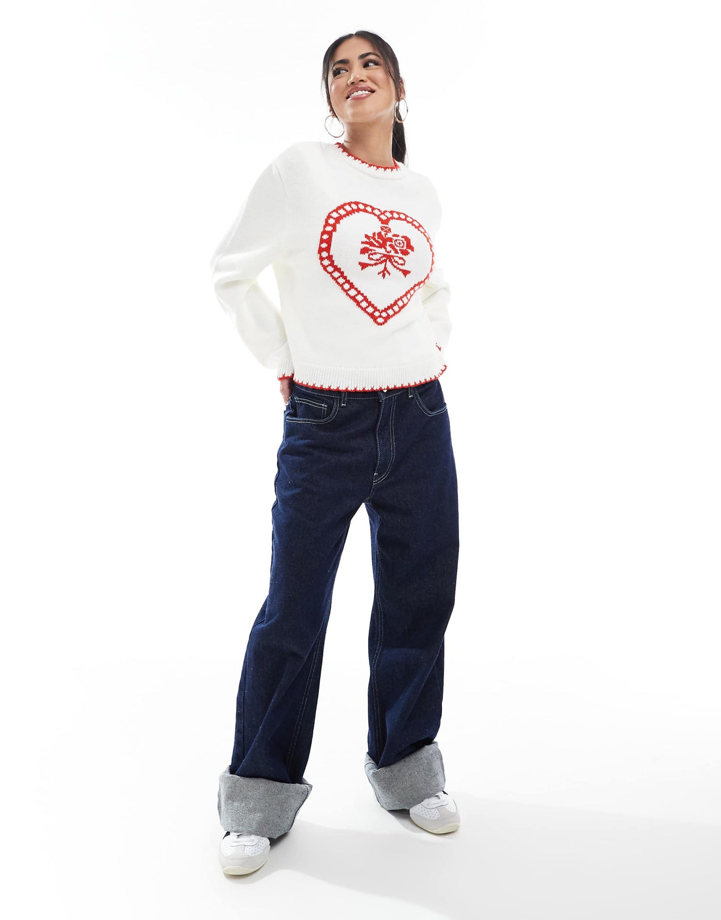 Heart Blanket Stitch Oversized Knitted Jumper