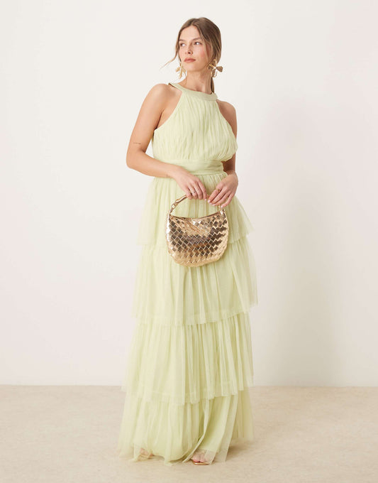 Halter Neck Tiered Maxi Bridesmaid Dress