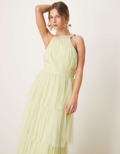 Halter Neck Tiered Maxi Bridesmaid Dress