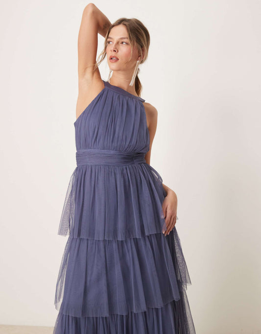 Halter Neck Tiered Maxi Bridesmaid Dress
