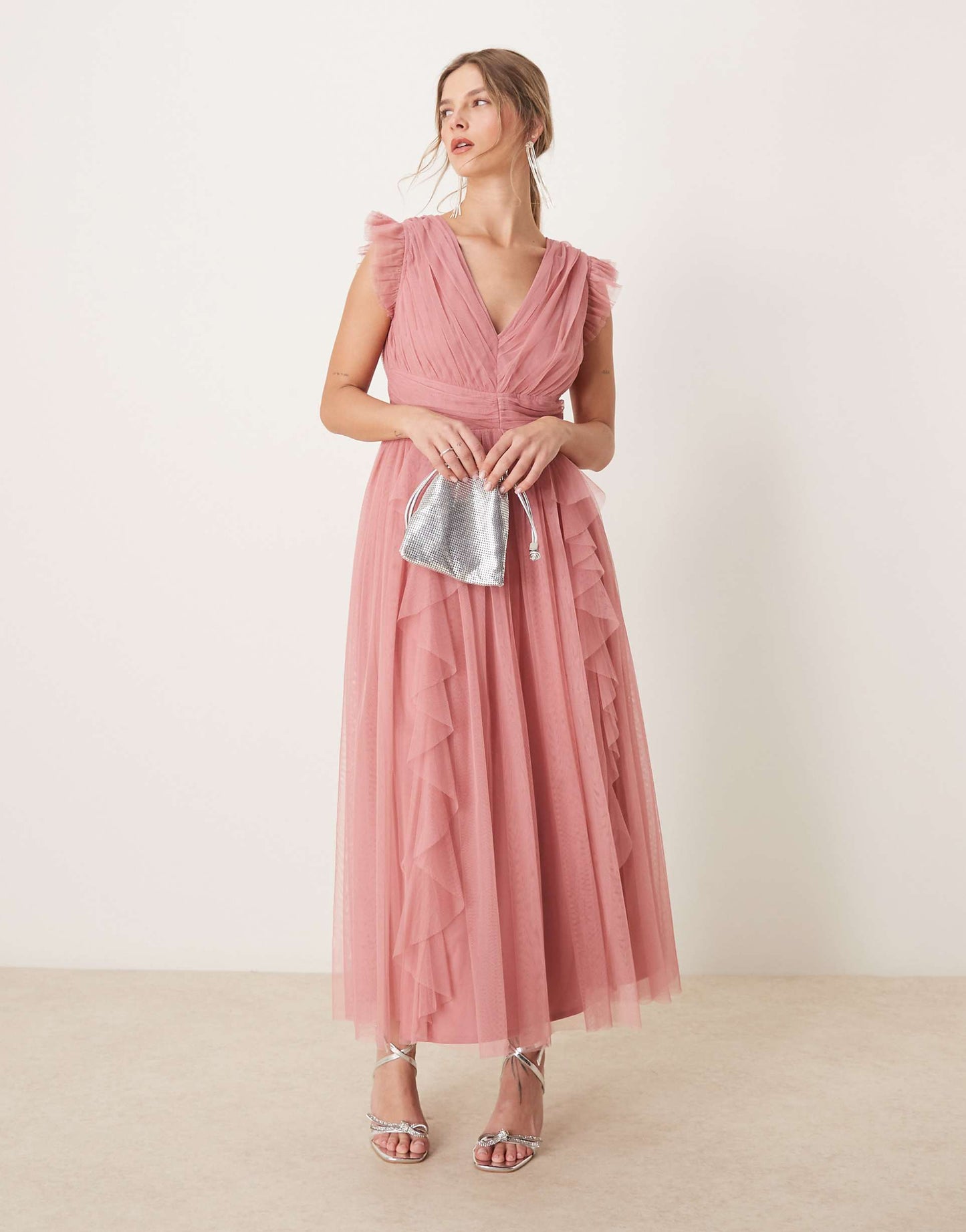 V Neck Waterfall Midaxi Dress