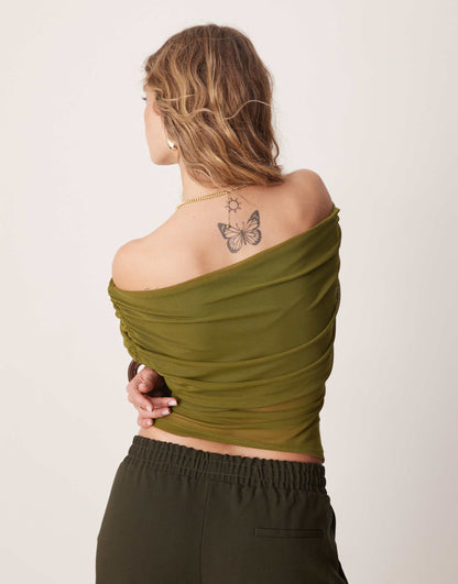 Extreme Foldover Mesh Asymmetric Long Sleeve Top