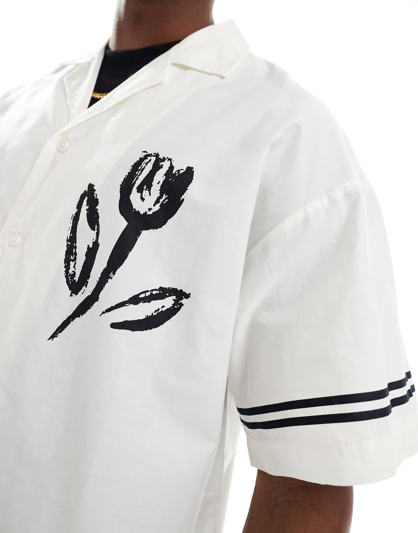 Oversized Revere Collar Shirt With Flower Placement Print