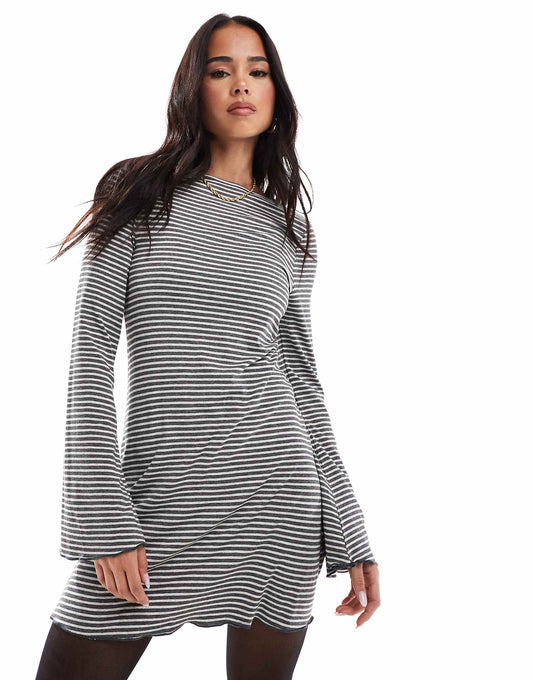 Stripe Soft Brushed Rib Fit And Flare Dress