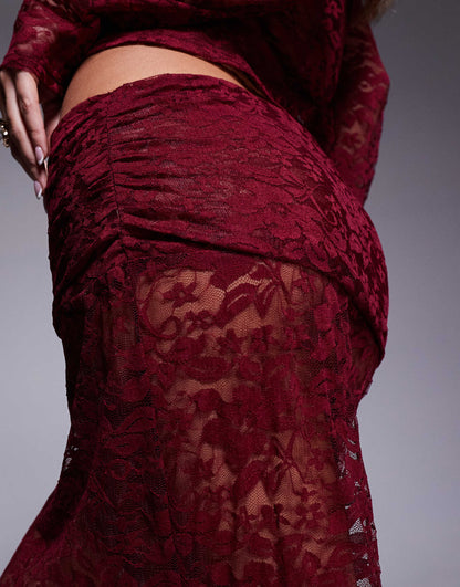 Co-Ord Lace Maxi Skirt With Fold Over Waist Detail