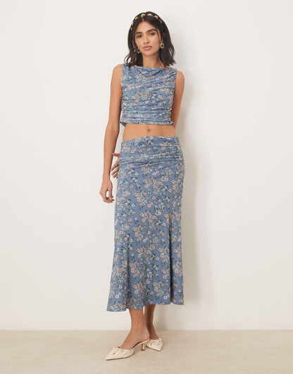 Co-Ord Ruched Drape Maxi Skirt