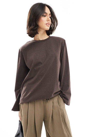 Shoulder Pad Oversized Long Sleeve T Shirt