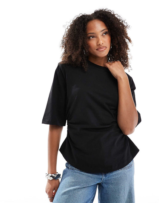 Shoulder Pad Cinch Waist T Shirt