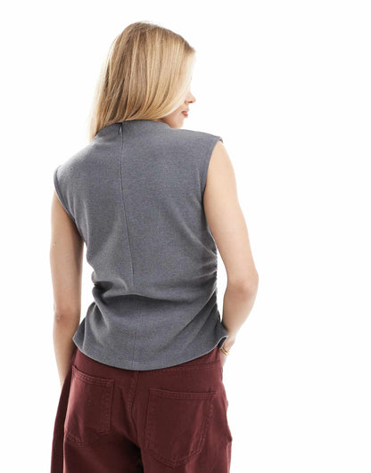 Cupro Asym Gathered Detail Tank Top