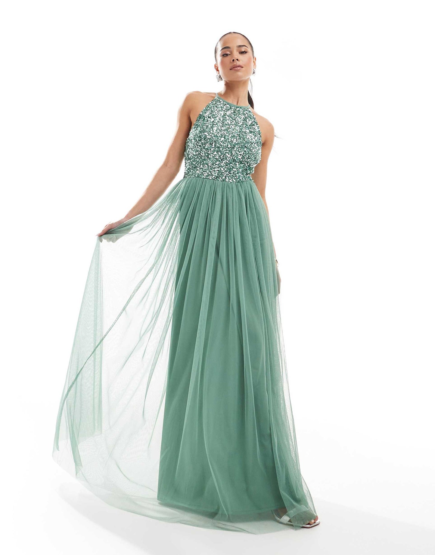 Embellished Halter Neck Maxi Dress