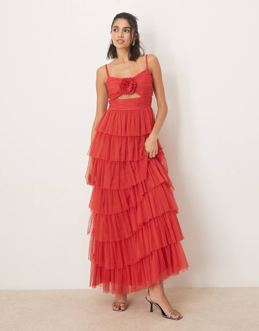 Corsage Detail Tiered Cami Maxi Dress