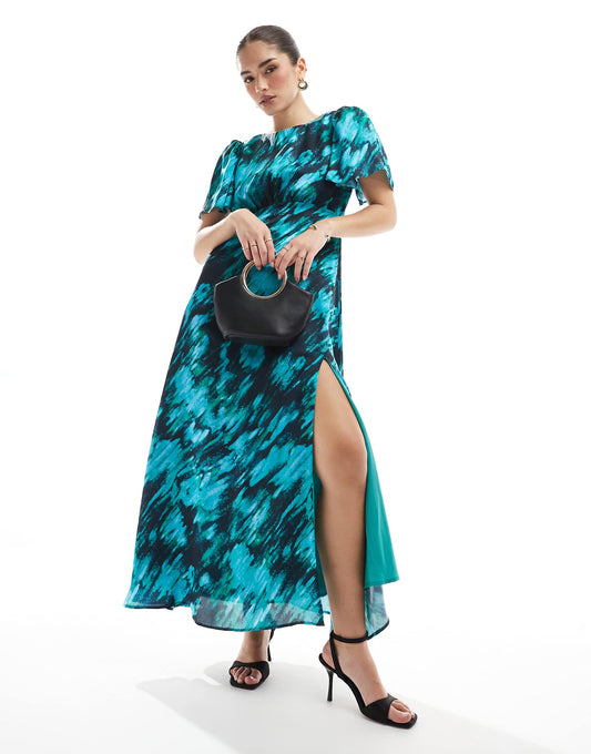 Marble Short Sleeve Midaxi Dress