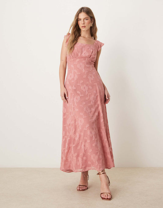 Floral Burnout Tie-Back Midi Dress