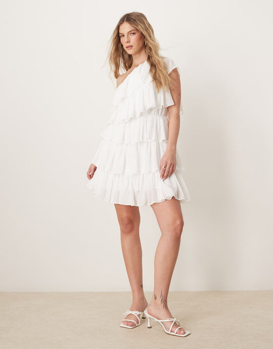 One Shoulder Tiered Mini Dress
