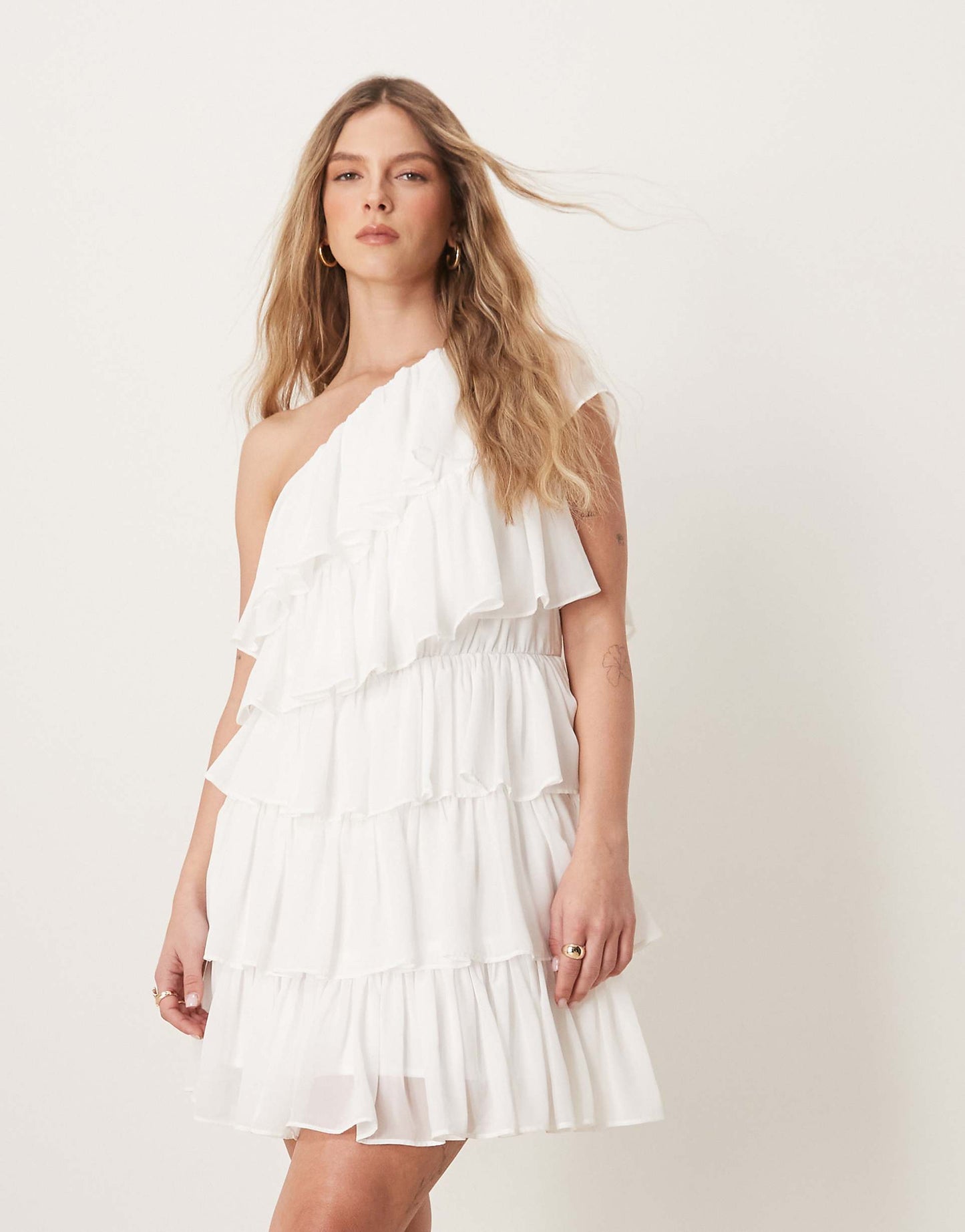 One Shoulder Tiered Mini Dress