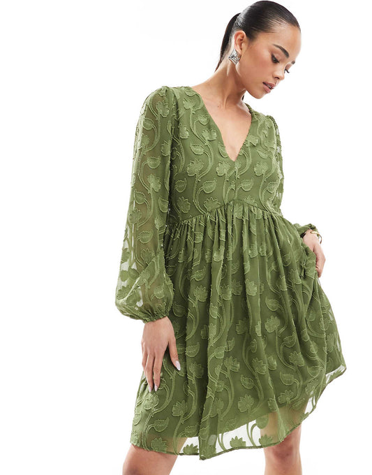 Long Sleeve Floral Burn Out Mini Dress
