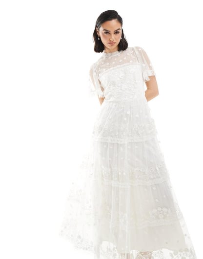 Floral Embroidered Short Sleeve Midi Dress