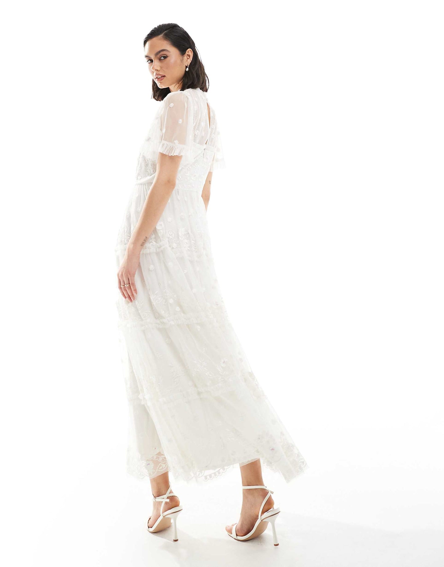 Floral Embroidered Short Sleeve Midi Dress