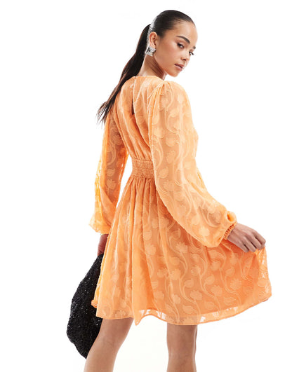 Long Sleeve Floral Burn Out Mini Dress