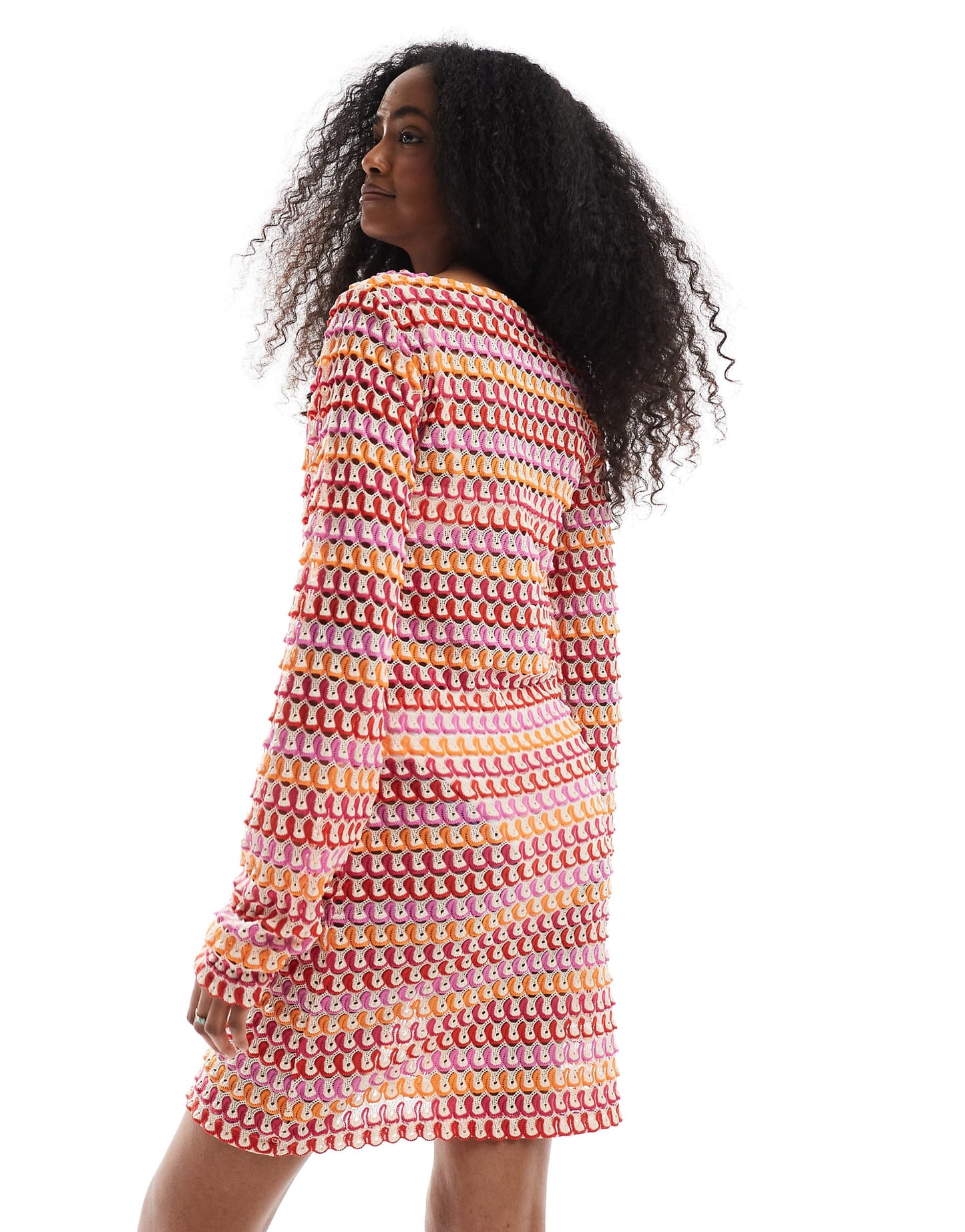 Crochet Long Sleeve Mini Dress