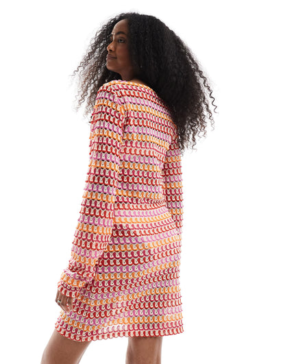 Crochet Long Sleeve Mini Dress