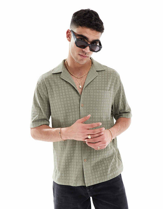 Revere Collar Textured Shirt