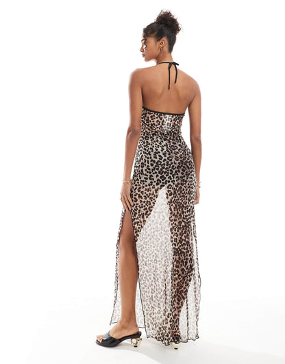 Mesh Halter Neck Maxi Beach Dress