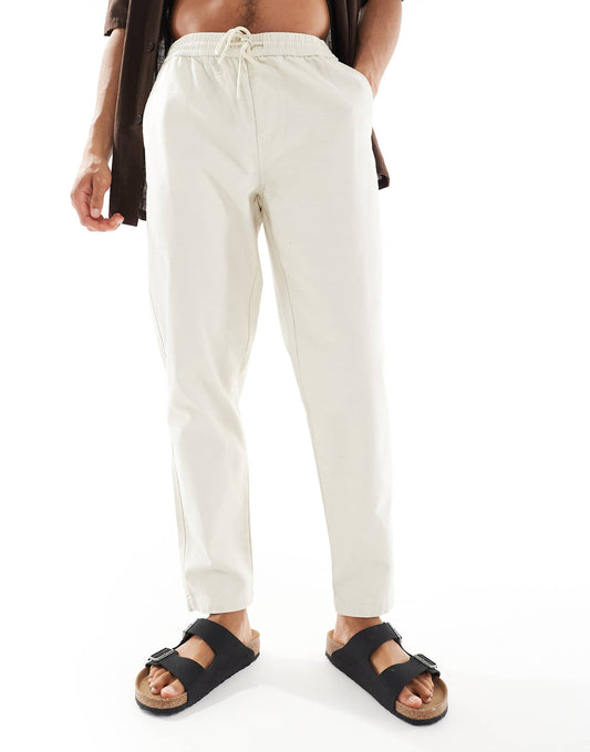 Linen Look Pull On Trousers
