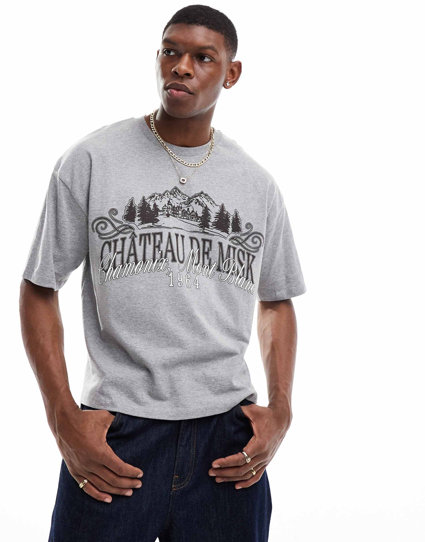 Boxy Oversized T-Shirt With Scenic Chest Graphic