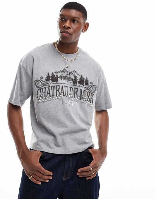 Boxy Oversized T-Shirt With Scenic Chest Graphic