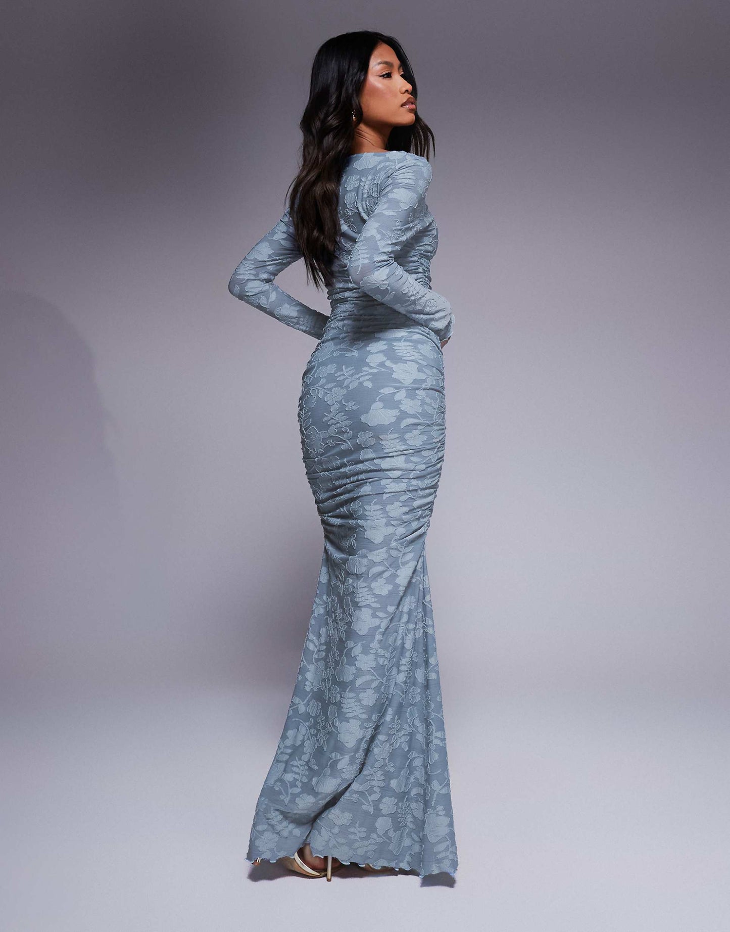 Devore Long Sleeve Ruched Maxi Dress