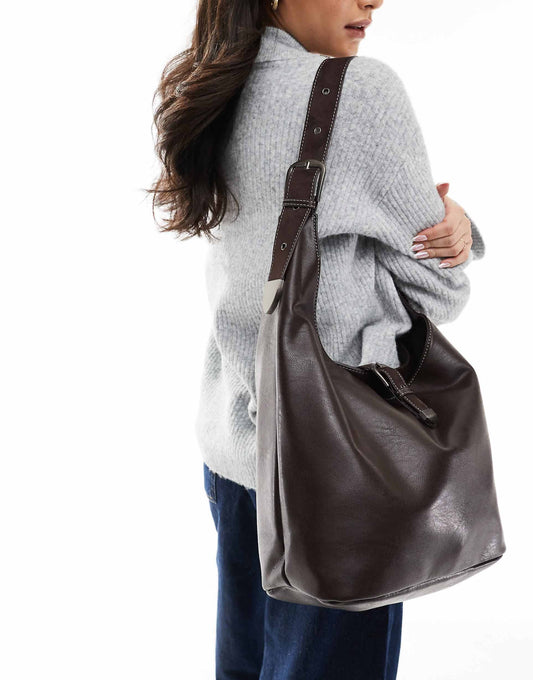 Slouchy City Shopper With Buckle Close