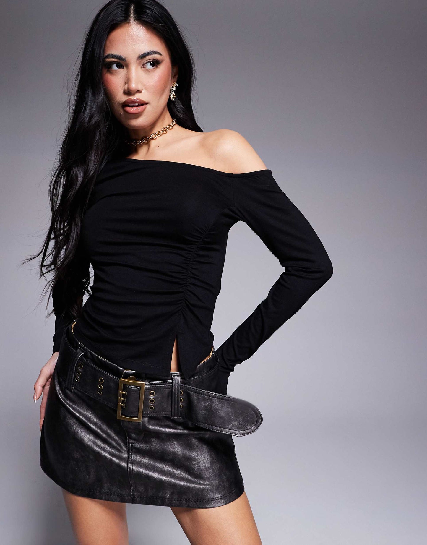 Gathered Side Top With Asymmetric Detail