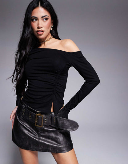 Gathered Side Top With Asymmetric Detail