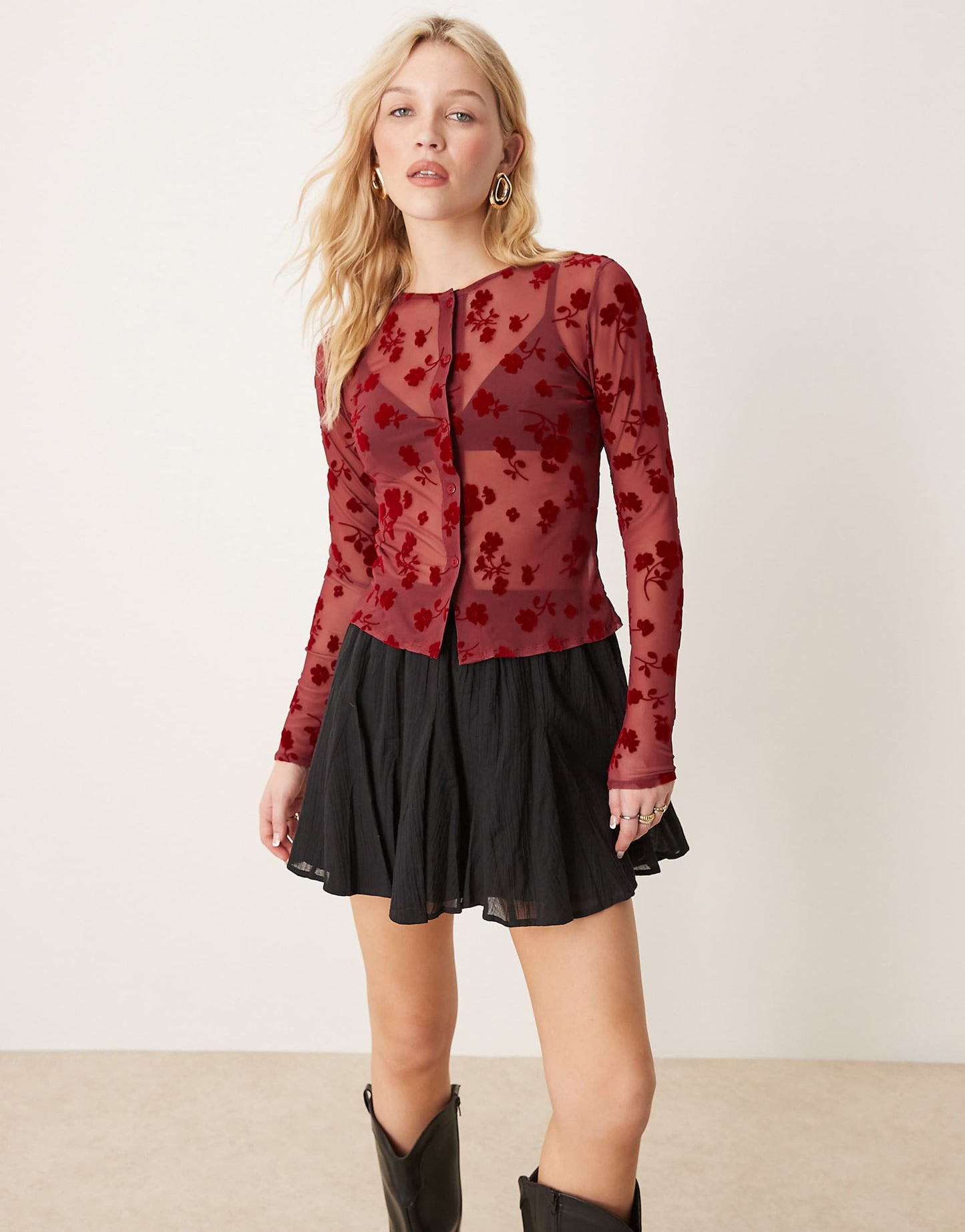 Sheer Floral Burn Out Cardigan